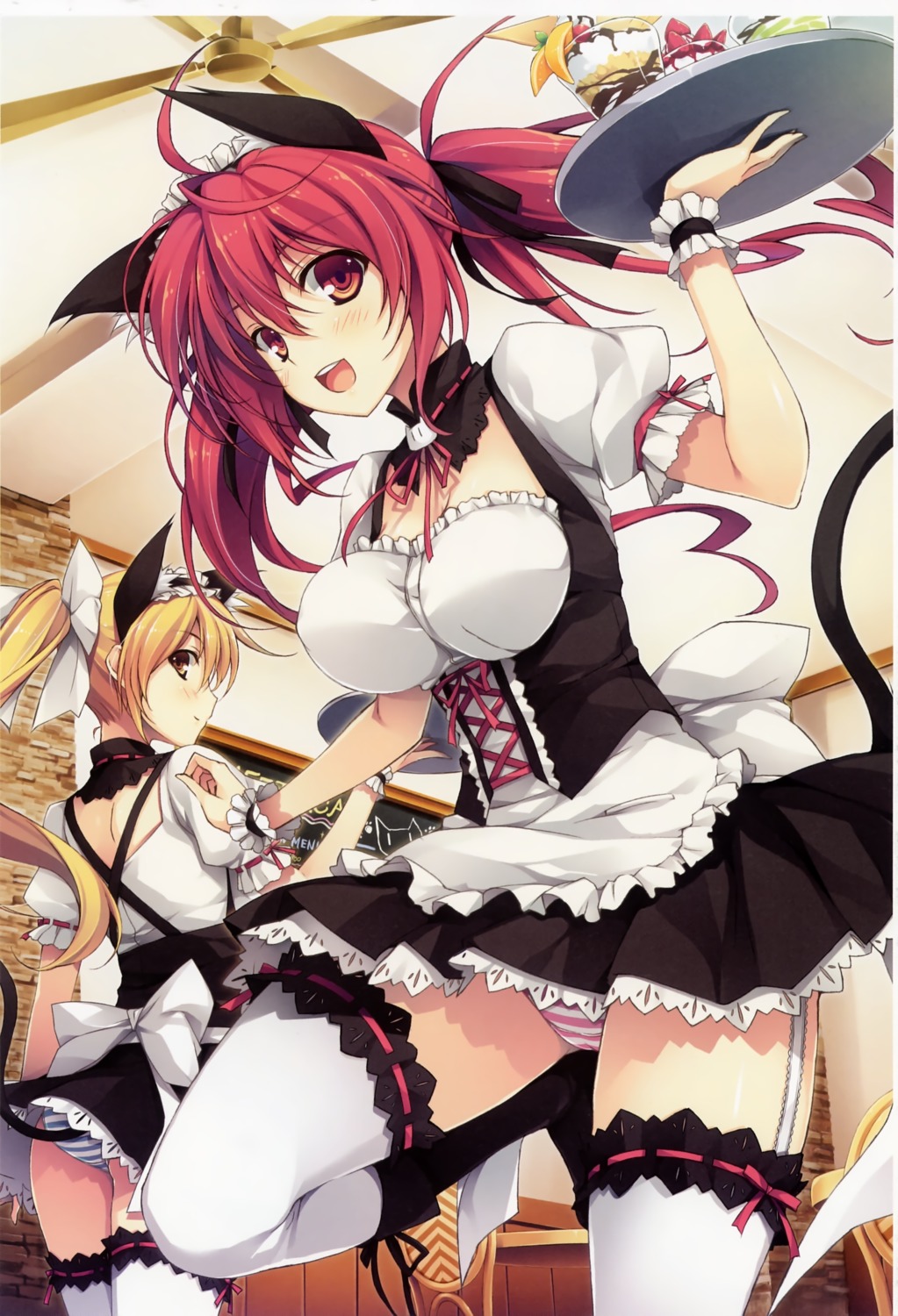 animal_ears garter nekomimi pantsu shimapan stockings tail thighhighs waitress yuuki_hagure