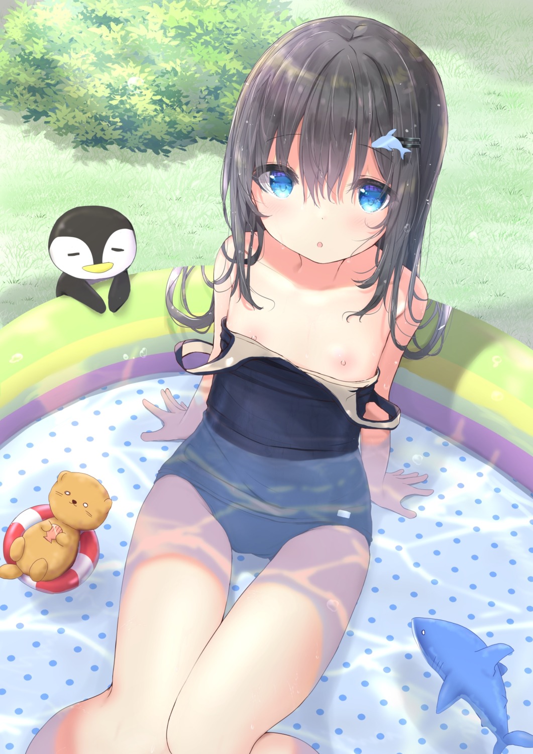 breasts fairy_eye loli nipples penguin school_swimsuit shirakawa_yumea swimsuits wet