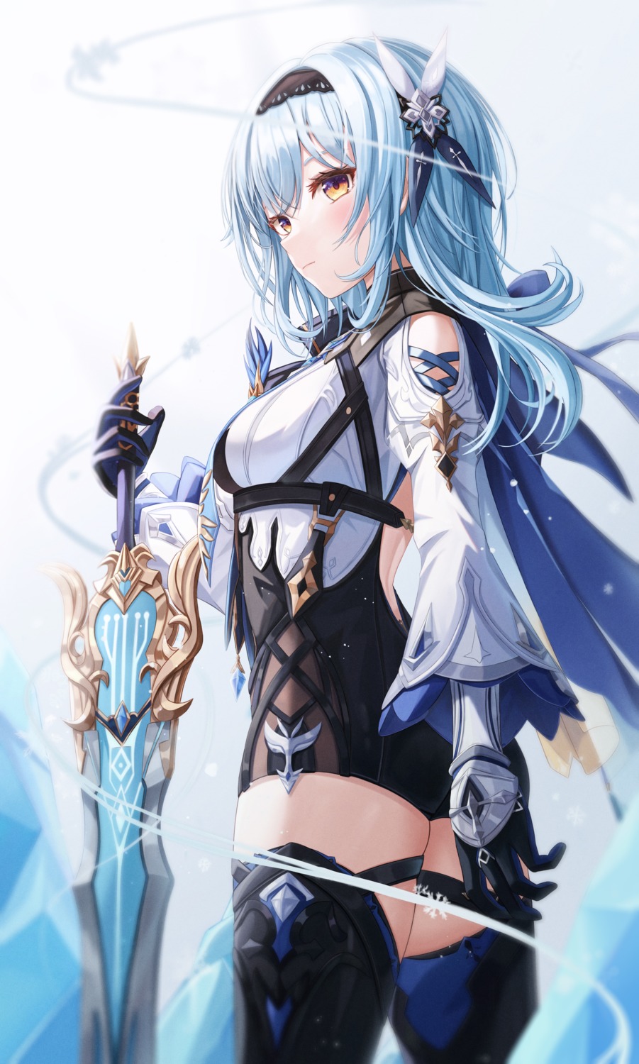 artist_revision eula funii garter genshin_impact sword thighhighs