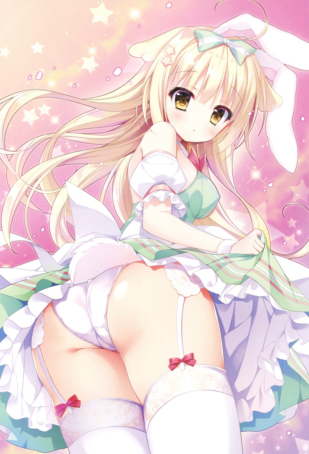 animal_ears ass bunny_ears kisuika-chan melonbooks pantsu shiwasu_horio skirt_lift stockings tail thighhighs