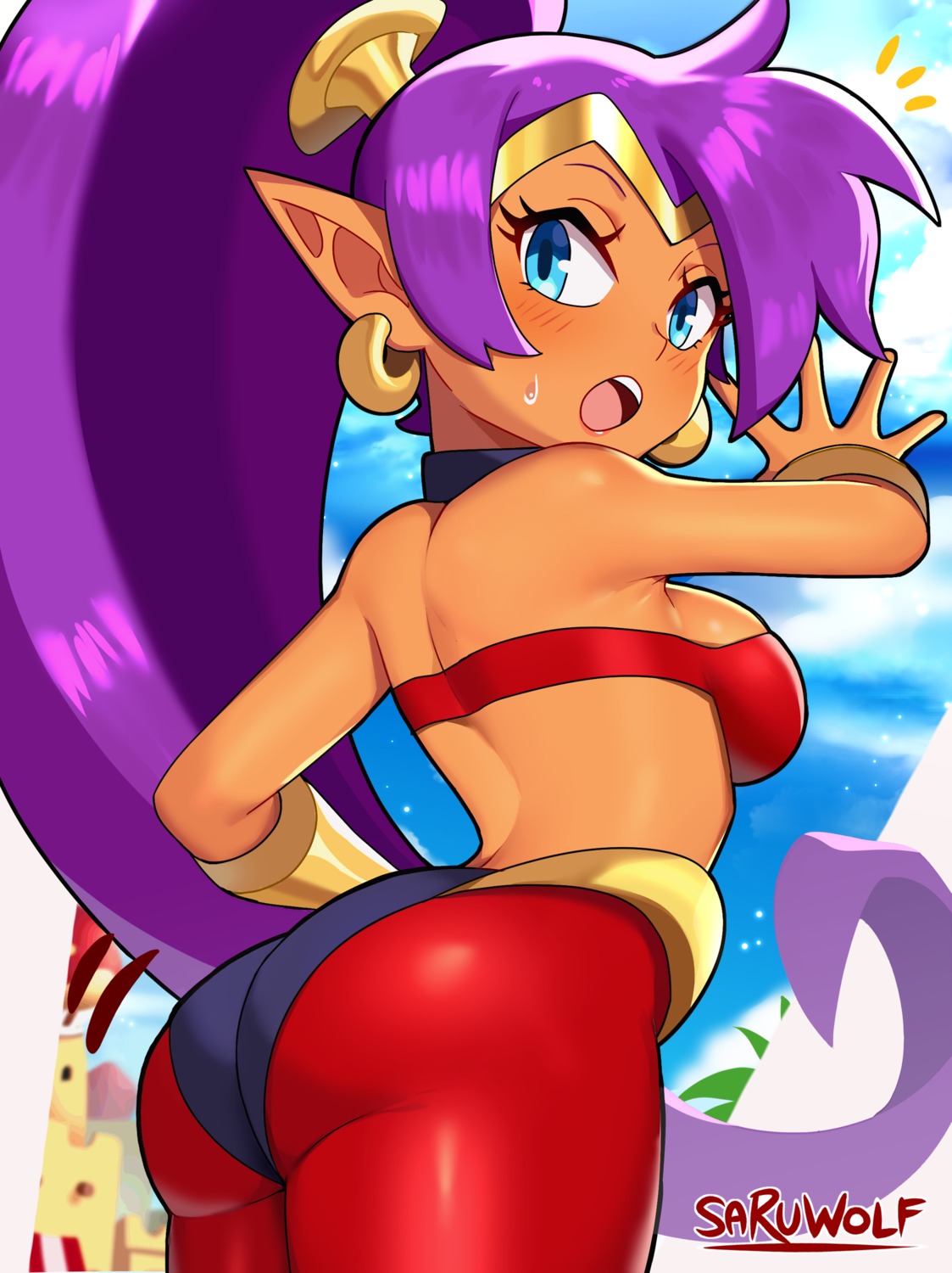 ass bra pantsu pantyhose pointy_ears sarukaiwolf shantae shantae_(character)