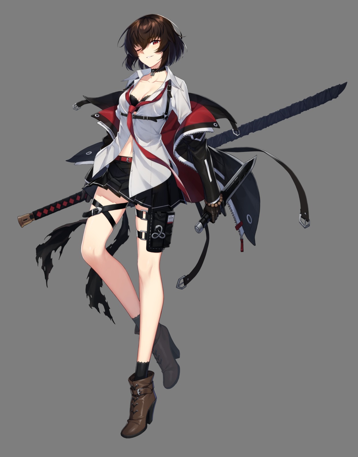 bra counter:side garter heels open_shirt seifuku sword tagme transparent_png weapon