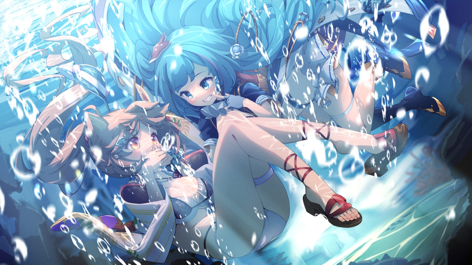 animal_ears ass bikini feet garter mist_train_girls schatten swimsuits wallpaper wet