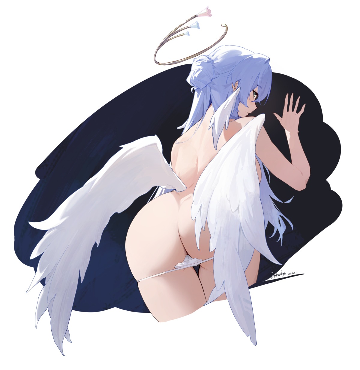 ass halo honkai:_star_rail pantsu panty_pull robin sukaliya topless wings