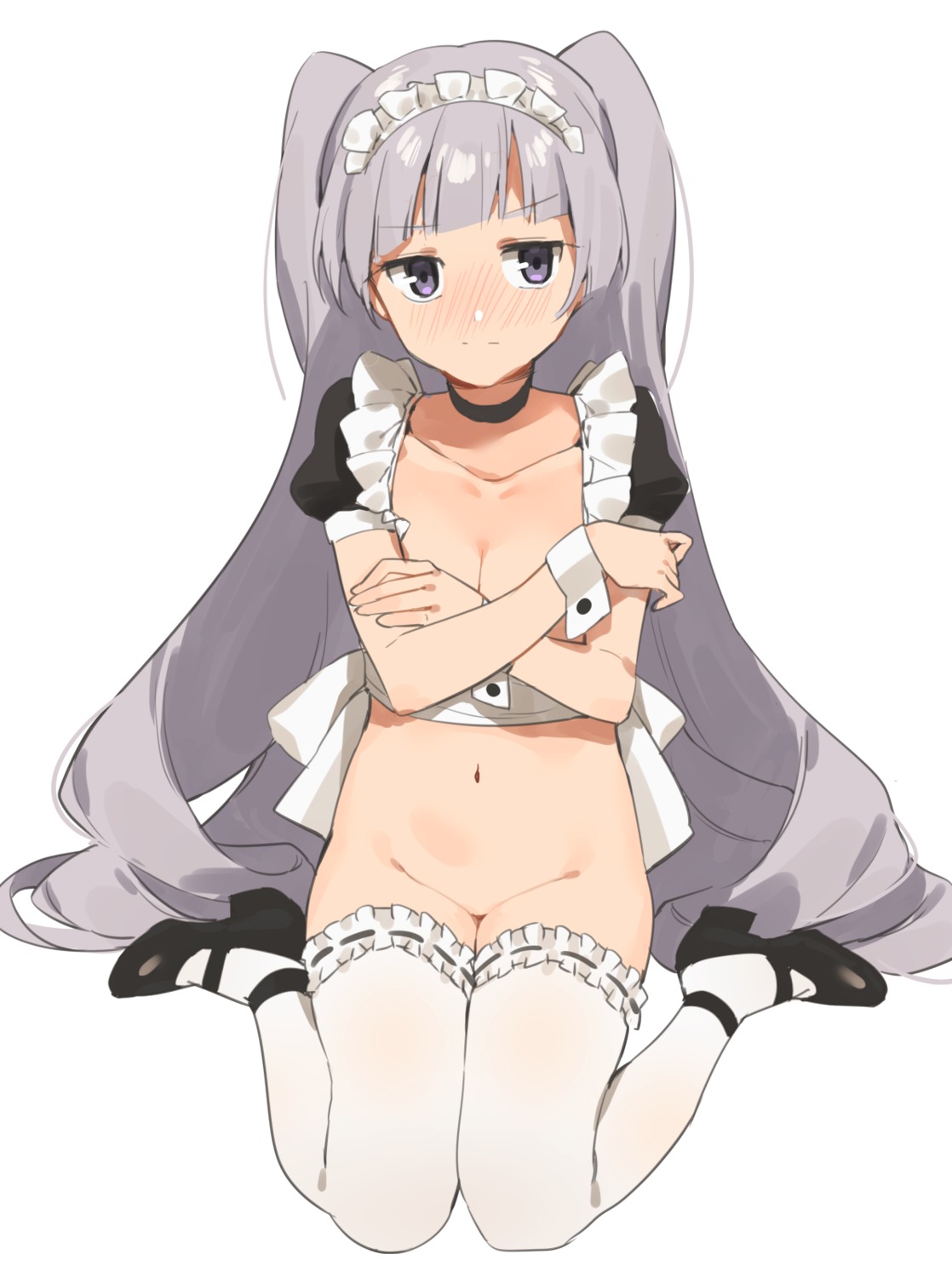 2l breast_hold heels maid naked_apron thighhighs
