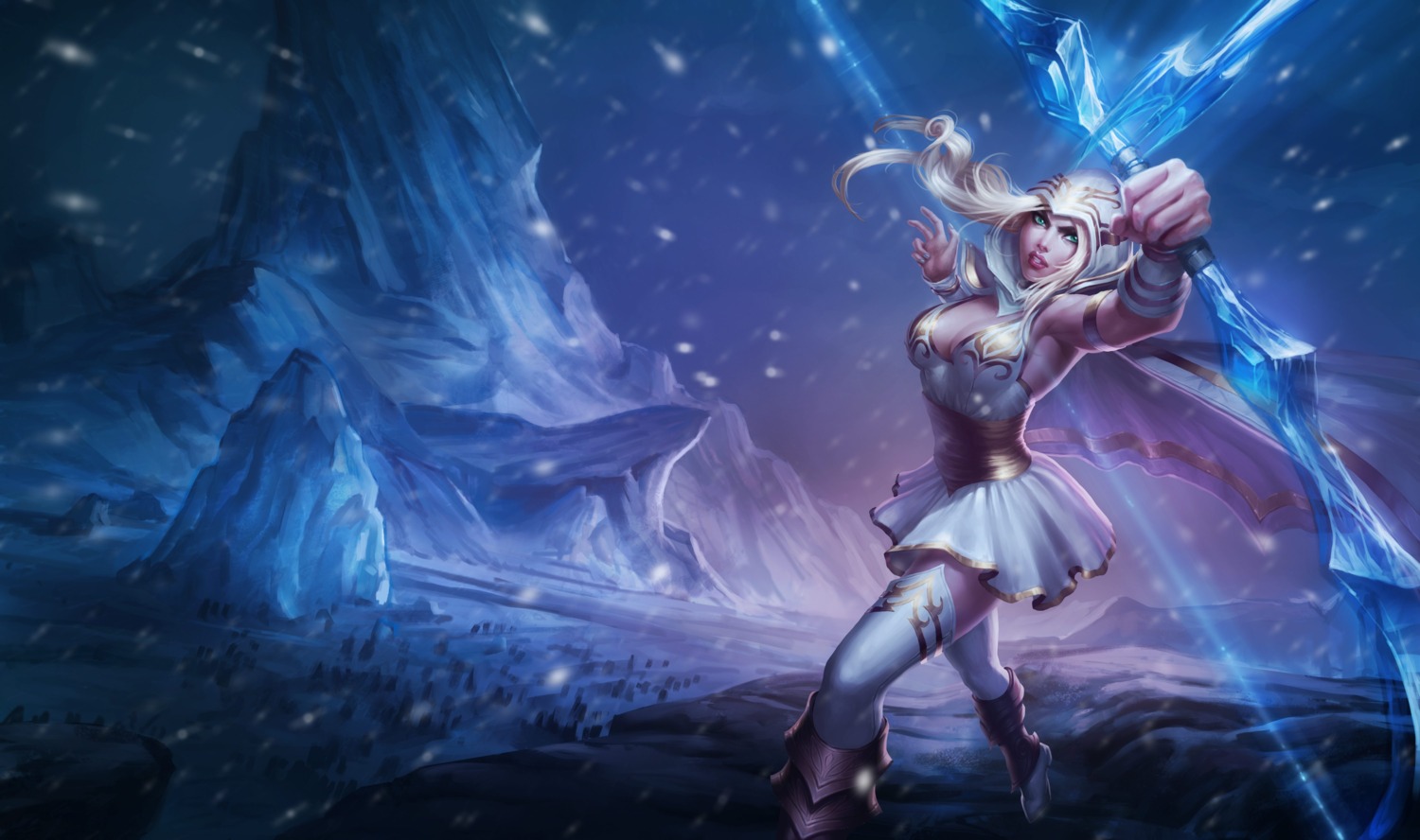 ashe cleavage dress league_of_legends tagme thighhighs weapon