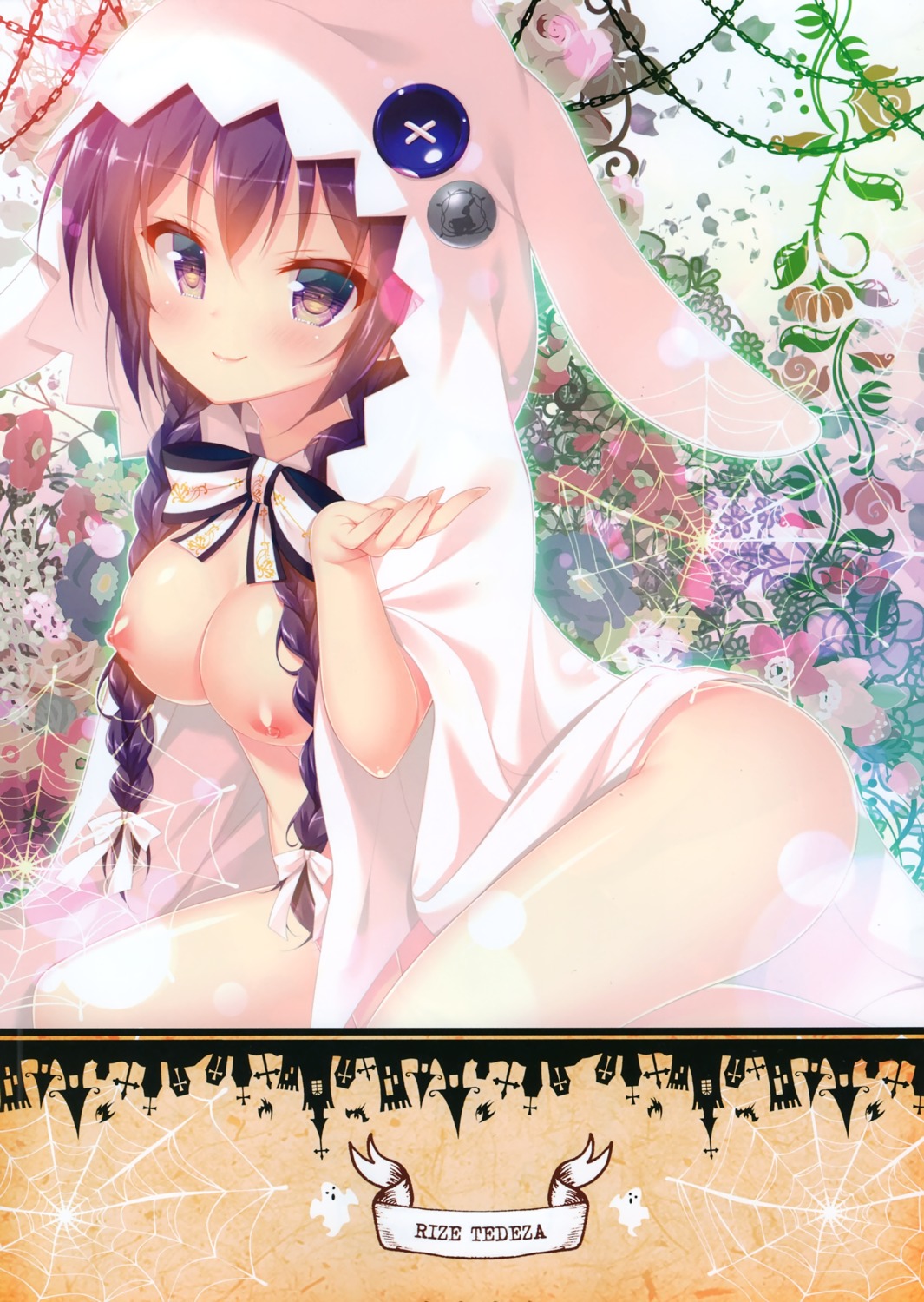 bottomless breasts gochuumon_wa_usagi_desu_ka? hachimitsu_shoujo mitsumomo_mamu nipples open_shirt tedeza_rize