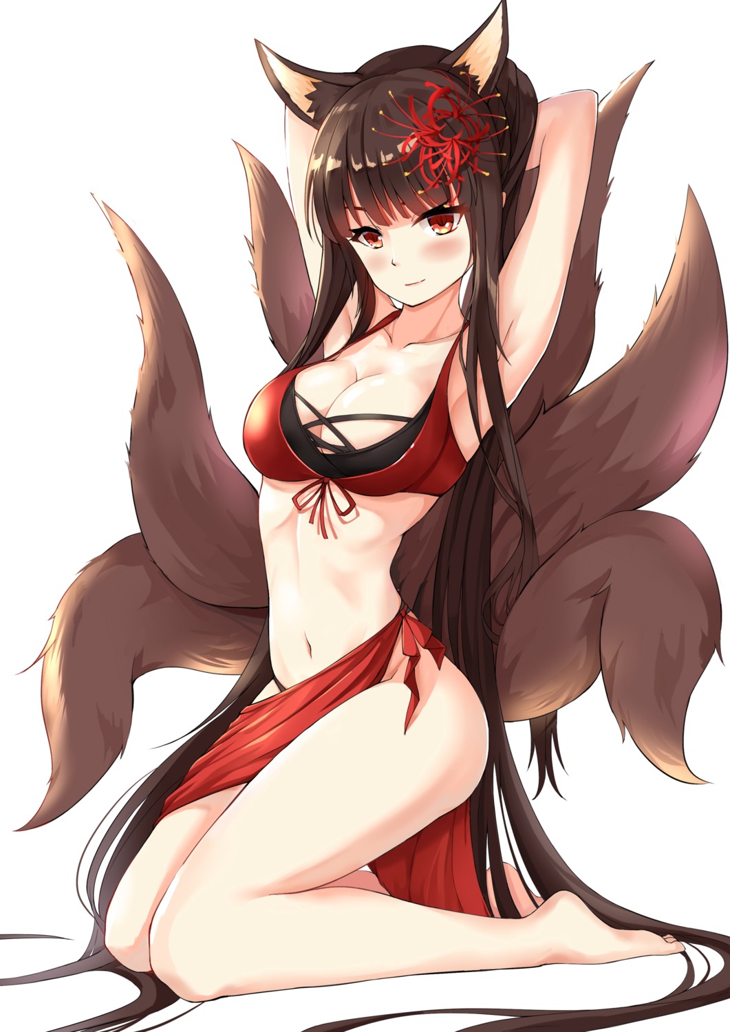 akagi_(azur_lane) animal_ears azur_lane bikini cleavage kitsune qianqiu_wanxia swimsuits tail
