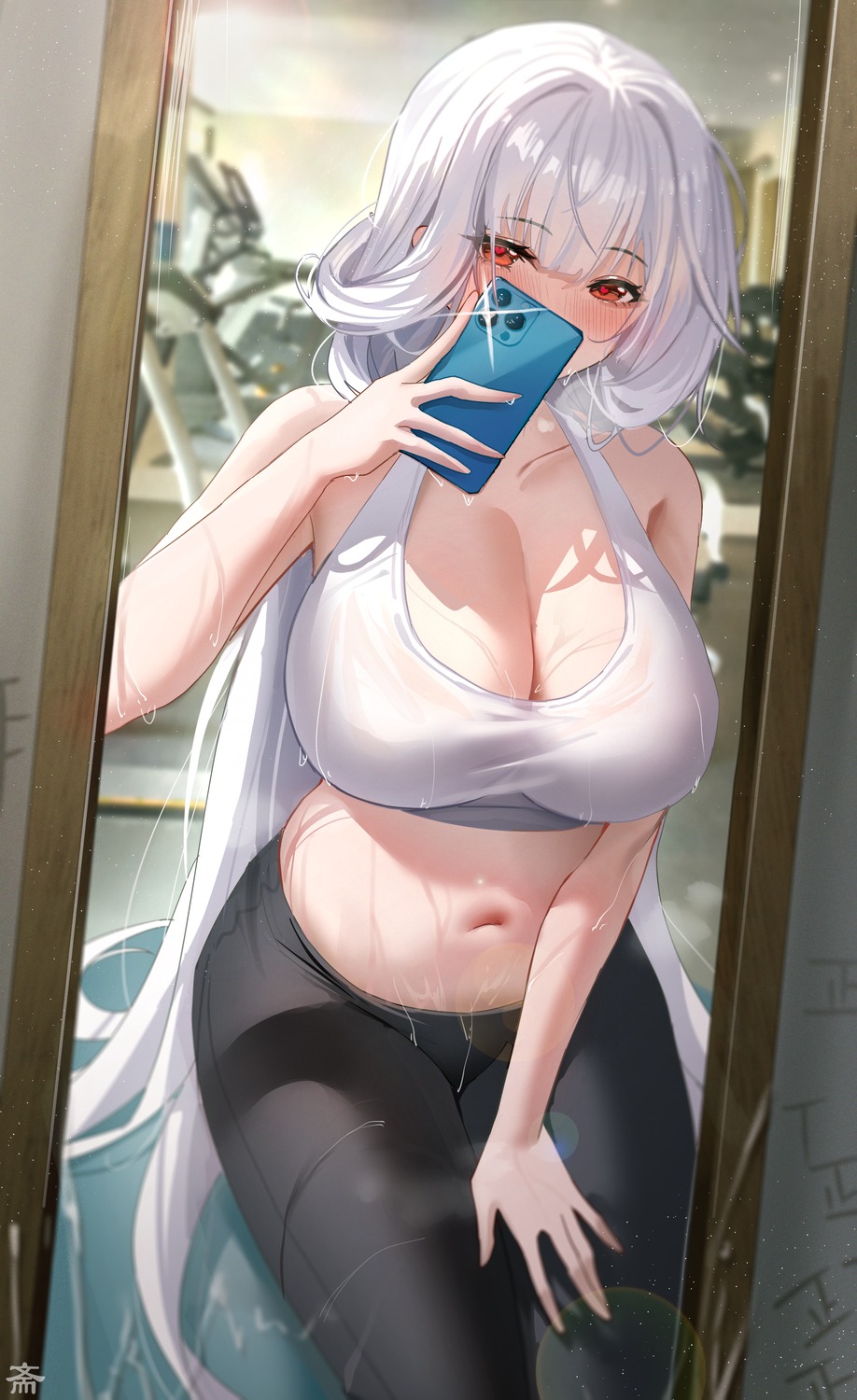 azur_lane cleavage marseillaise_(azur_lane) see_through selfie tansuan_(ensj3875) wet_clothes