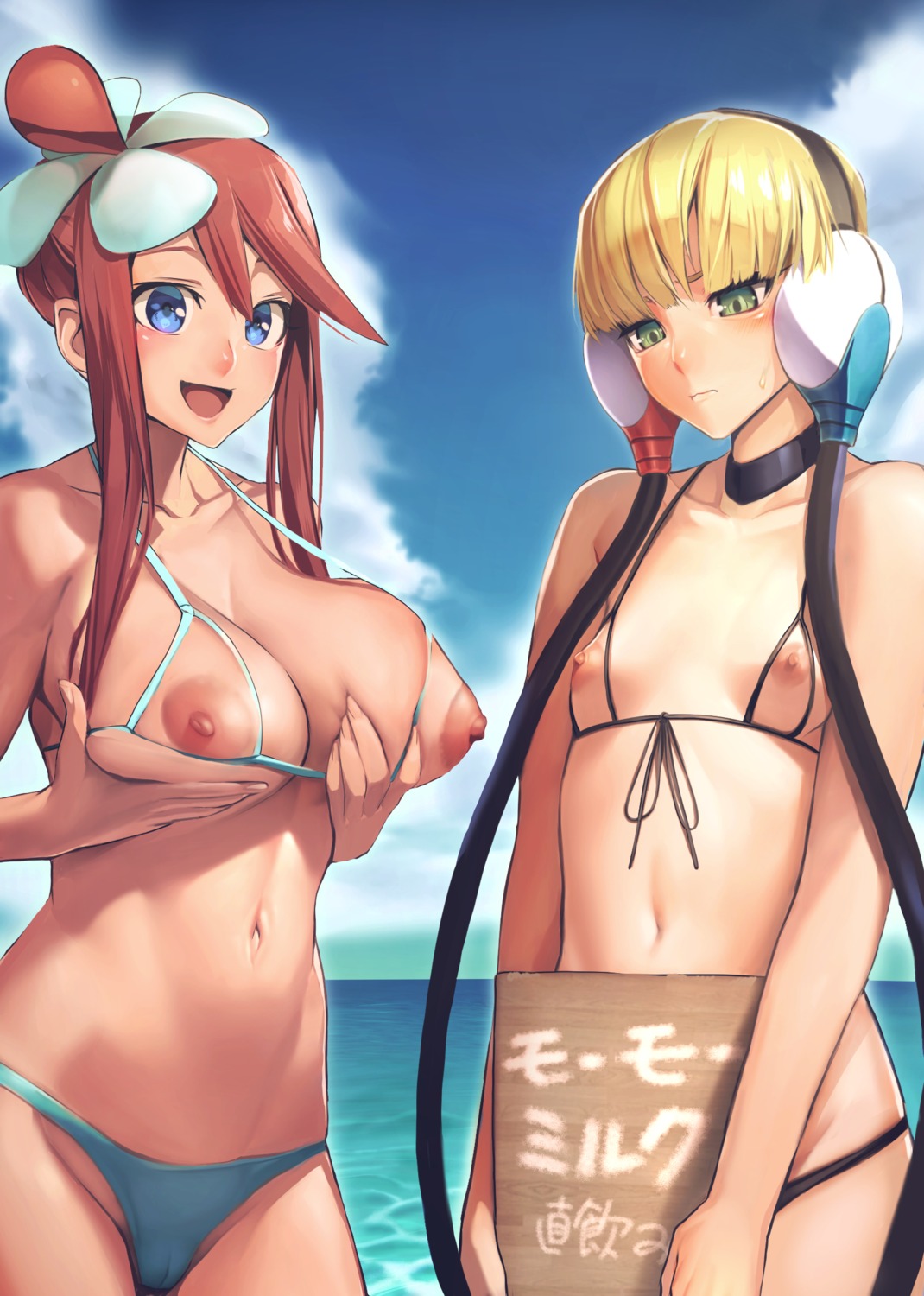 bikini breast_hold breasts cameltoe huuro_(pokemon) kamitsure_(pokemon) nipples pokemon pokemon_b2w2 pokemon_bw swimsuits ts422