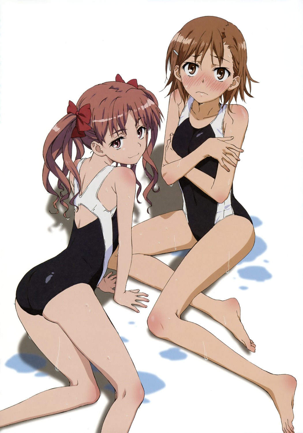 ass breast_hold feet misaka_mikoto shirai_kuroko swimsuits toaru_kagaku_no_railgun toaru_majutsu_no_index wet yamashita_yuu