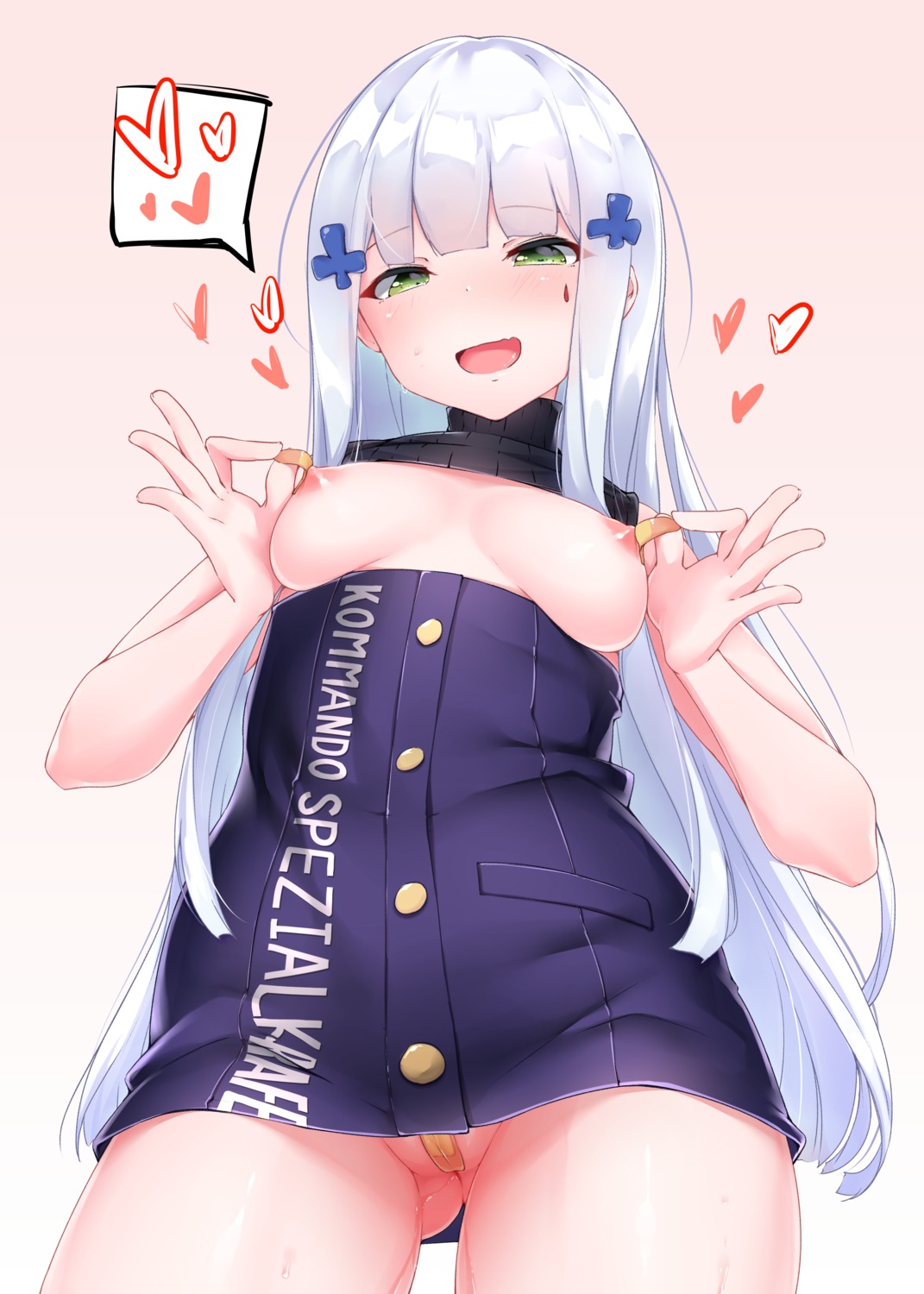 bandaid breasts cameltoe donedone girls_frontline hk416_(girls_frontline) maebari nipples no_bra nopan pasties pussy_juice shirt_lift skirt_lift wet