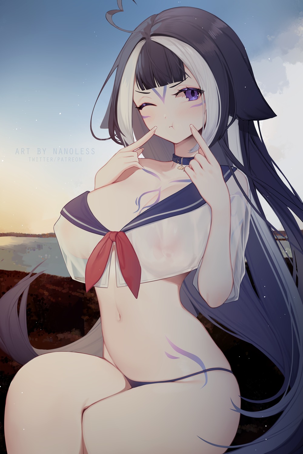 animal_ears bikini erect_nipples indie_virtual_youtuber nanoless no_bra see_through seifuku shylily swimsuits tattoo