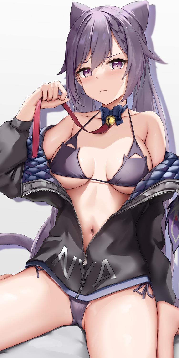 bikini genshin_impact keqing open_shirt skai_kun swimsuits