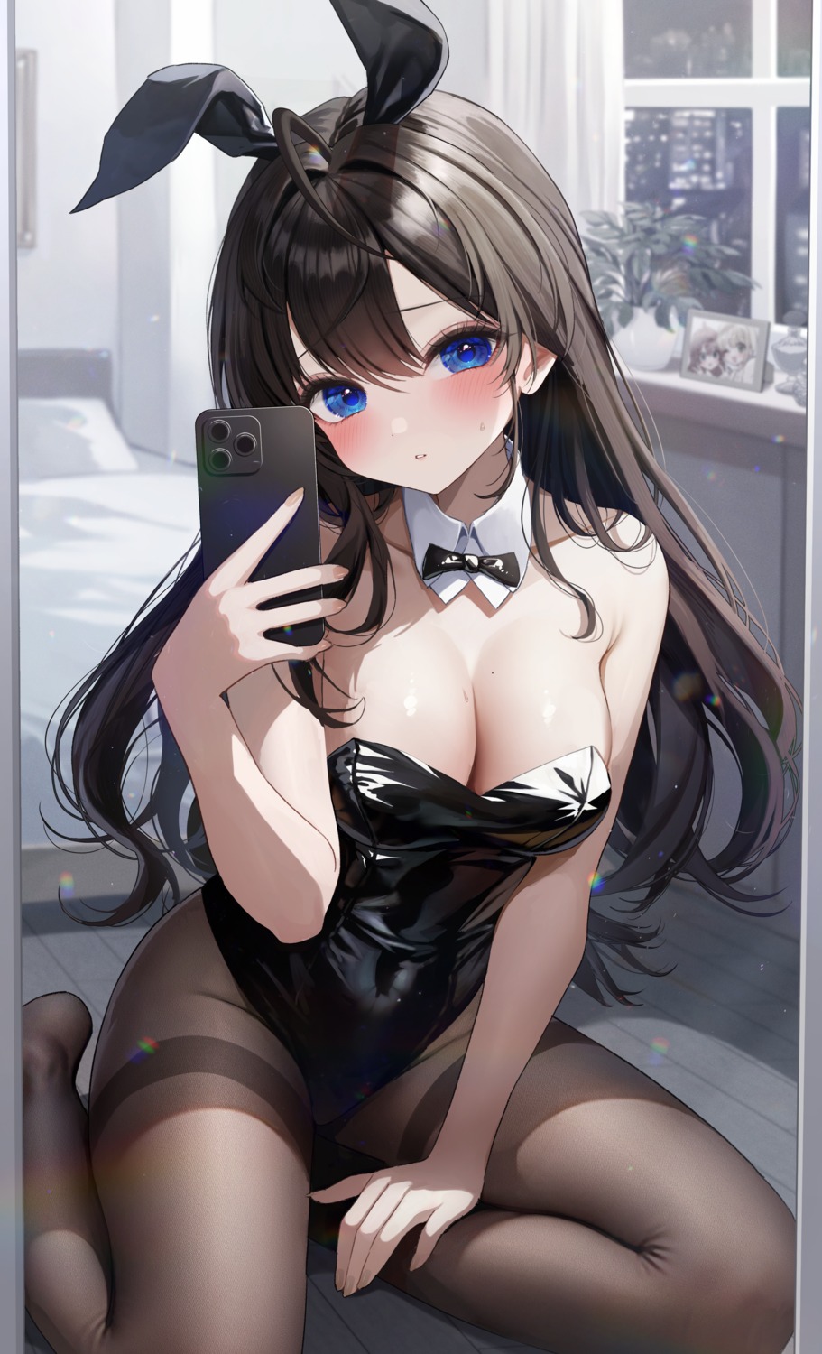 animal_ears bunny_ears bunny_girl ichinose_shiki kudou_eru no_bra pantyhose selfie the_idolm@ster the_idolm@ster_cinderella_girls