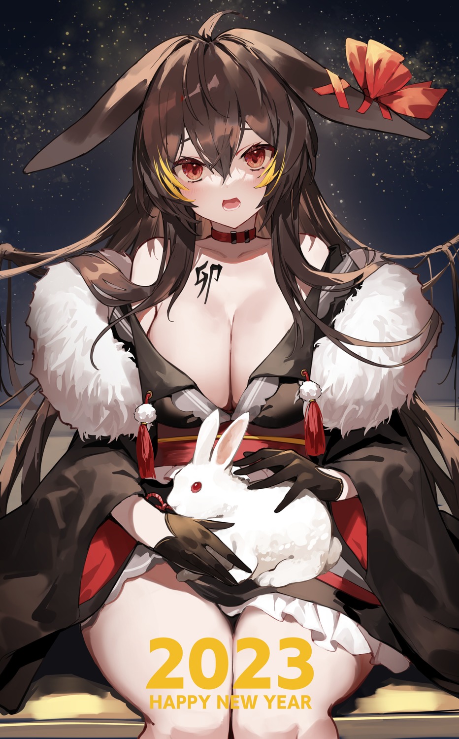 amagasa_yun animal_ears bunny_ears lolita_fashion no_bra open_shirt wa_lolita