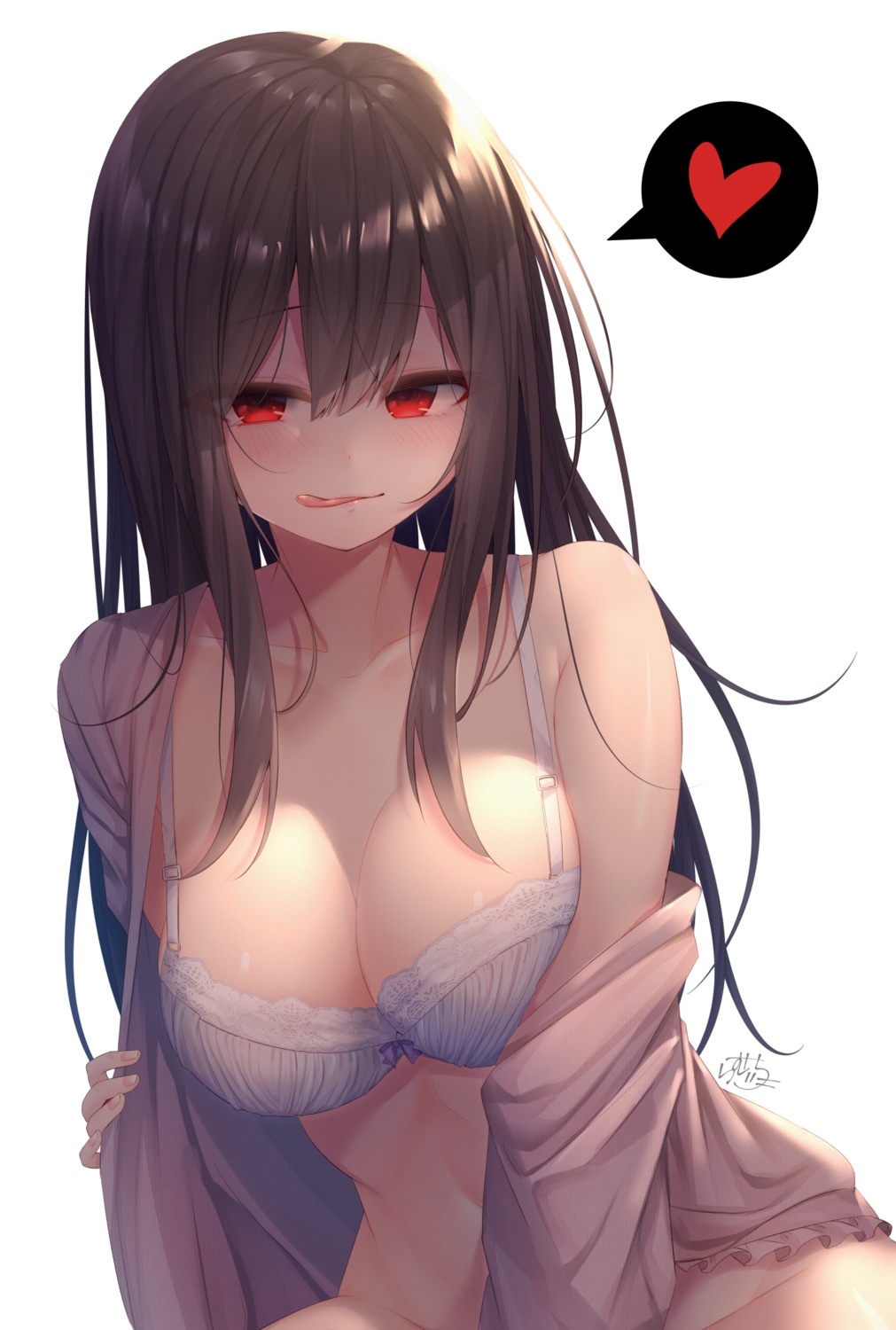 bottomless bra cleavage open_shirt ramchi undressing yandere-chan_(ramchi)