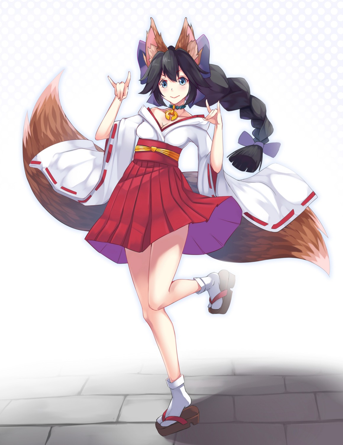 animal_ears kitsune mhong miko open_shirt tail