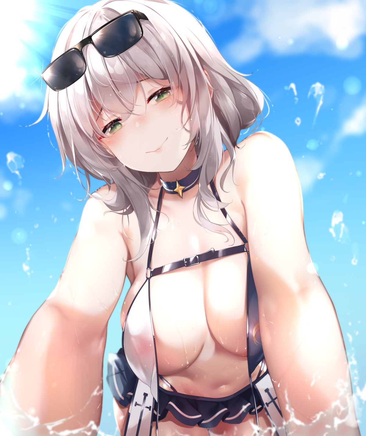 areola bikini hololive kana616 megane see_through shirogane_noel swimsuits wet