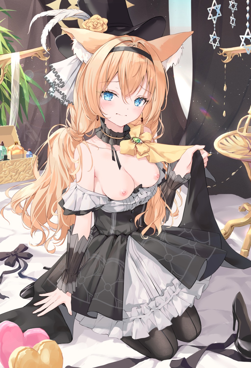 animal_ears arino_ayarei blue_archive breasts halo heels iochi_mari loli nekomimi nipples no_bra pantyhose uniform