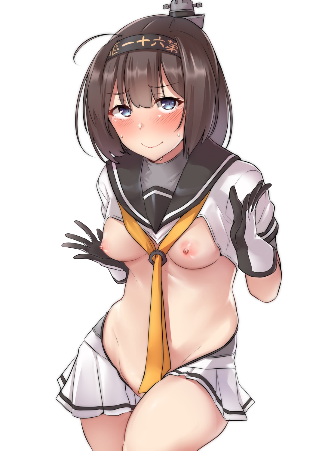 akizuki_(kancolle) breasts kantai_collection kiritto nipples no_bra nopan seifuku