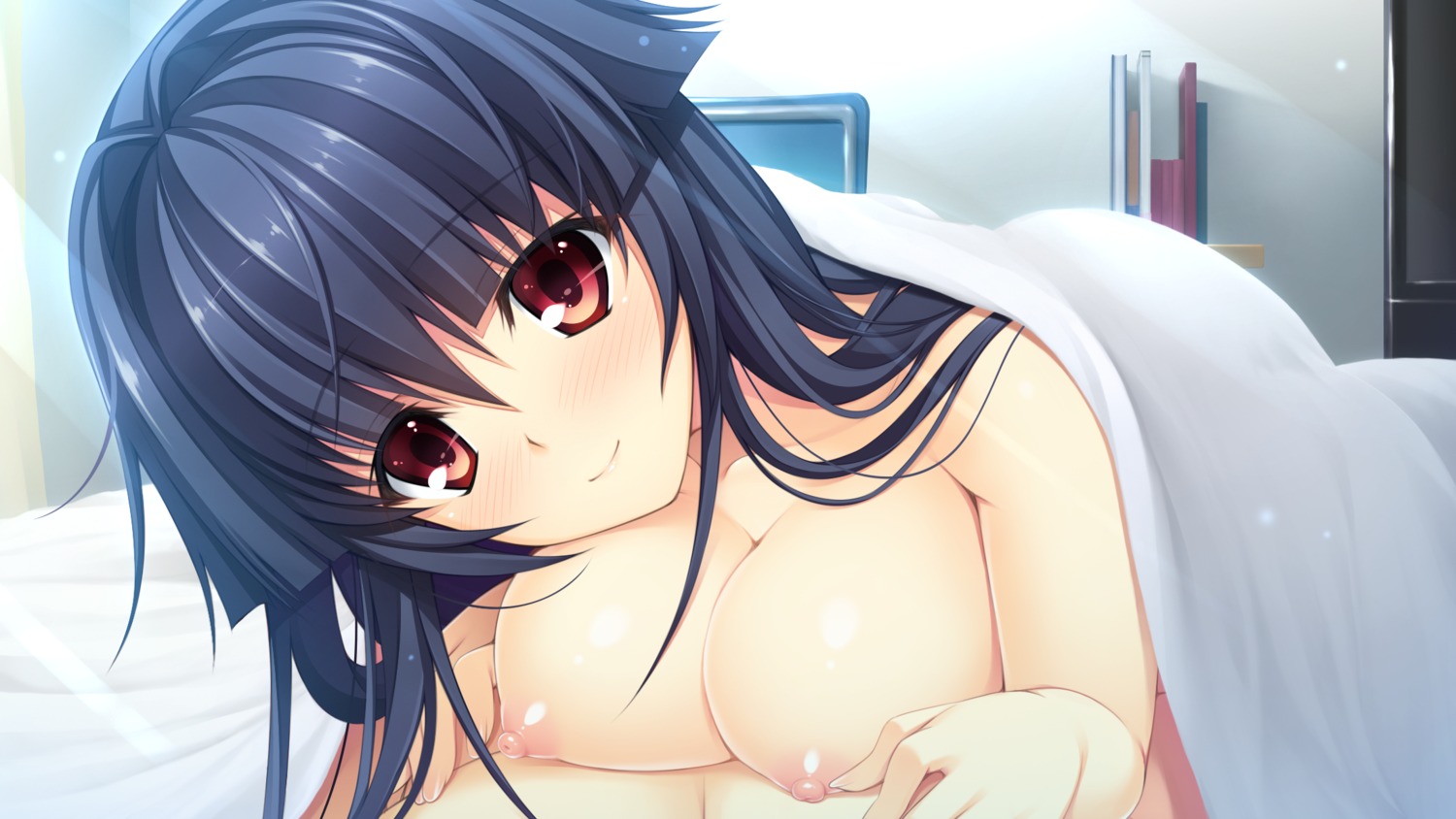 asami_asami breast_hold game_cg hibiki_works himekawa_honami naked nipples pretty_x_cation_2 sheets
