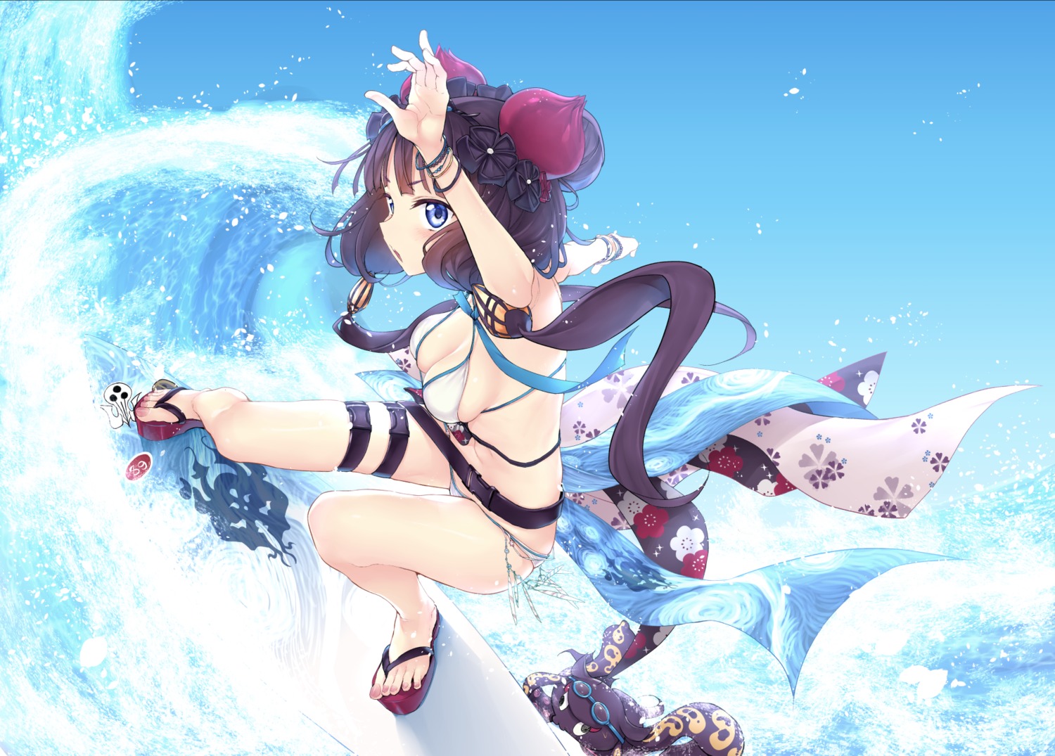 bikini cleavage fate/grand_order garter katsushika_hokusai_(fate) suga_hideo swimsuits