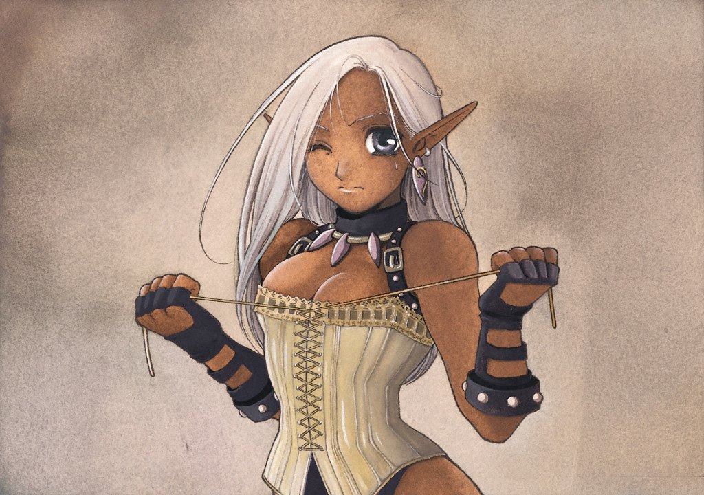 cleavage elf lingerie ouse_kohime pointy_ears