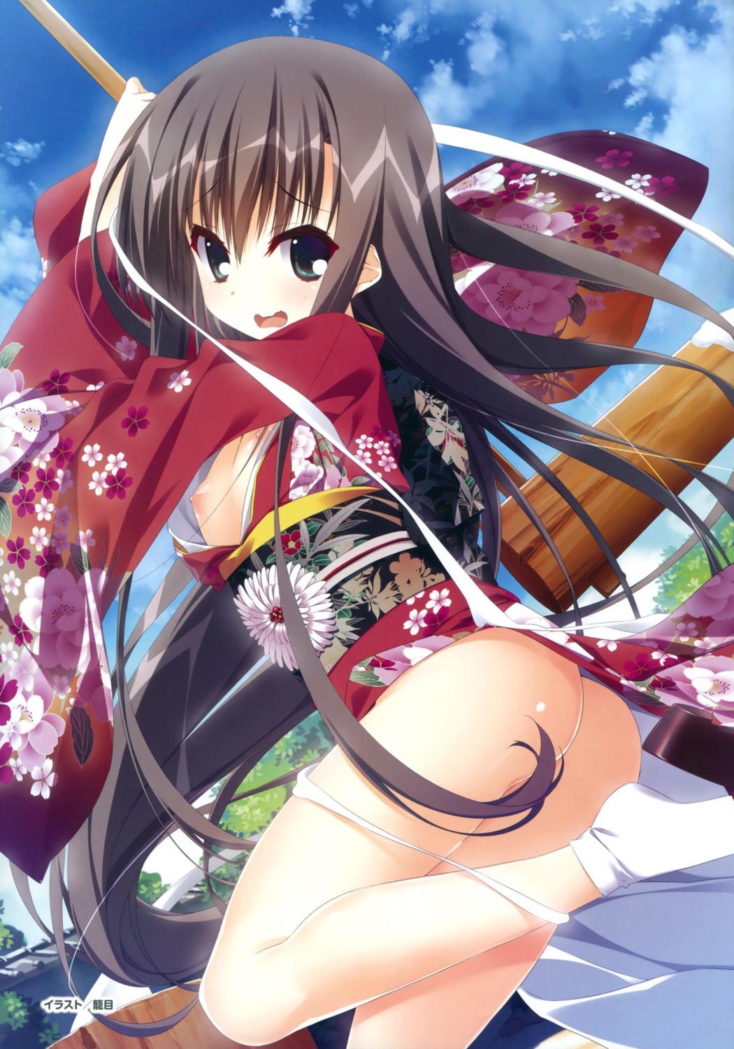 ass kagome kimono loli makura natsume_ai nipples no_bra nopan open_shirt sakura_no_uta skirt_lift wardrobe_malfunction
