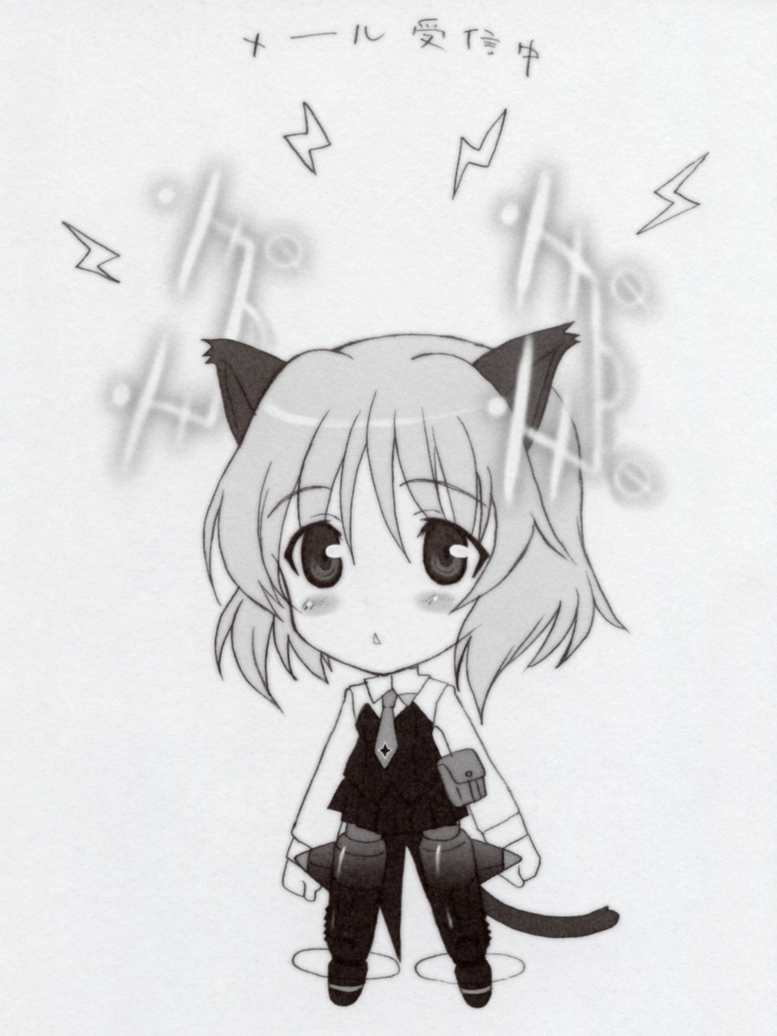 animal_ears chibi kyougoku_shin monochrome nekomimi sanya_v_litvyak strike_witches