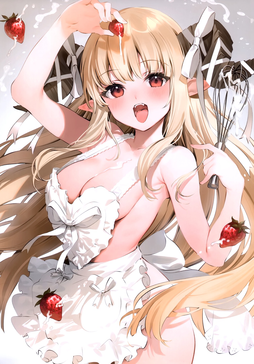 cream horns naked_apron paseri pointy_ears