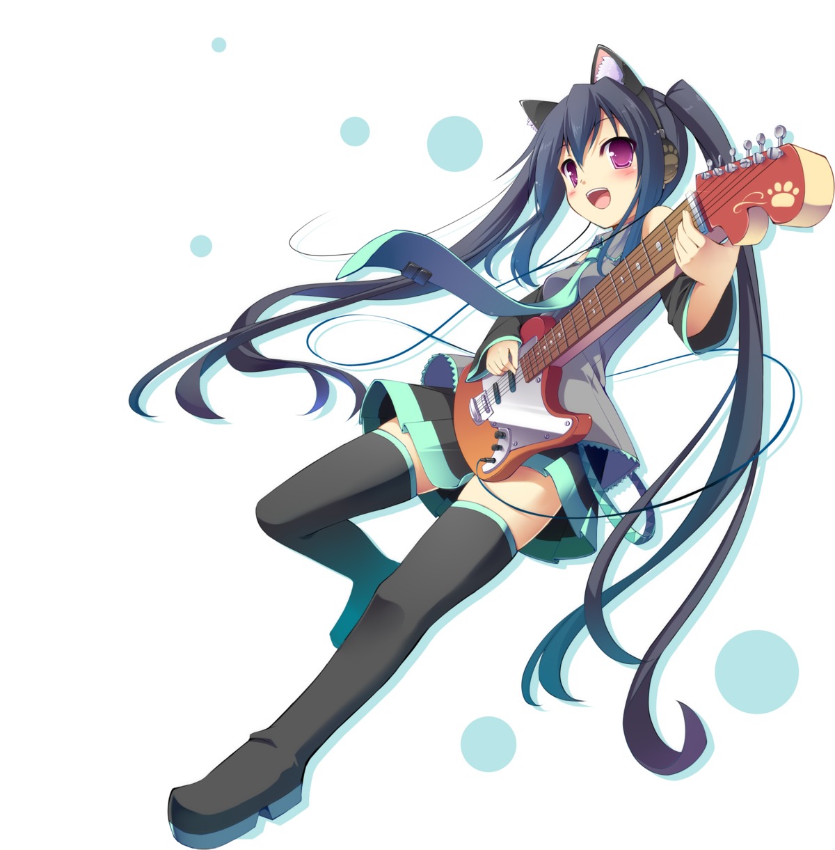 animal_ears cosplay guitar hatsune_miku k-on! masaki_(machisora) nakano_azusa nekomimi thighhighs vocaloid