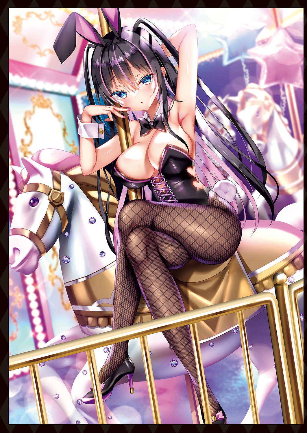 animal_ears bunny_ears bunny_girl fishnets heels nae-nae no_bra pantyhose tail