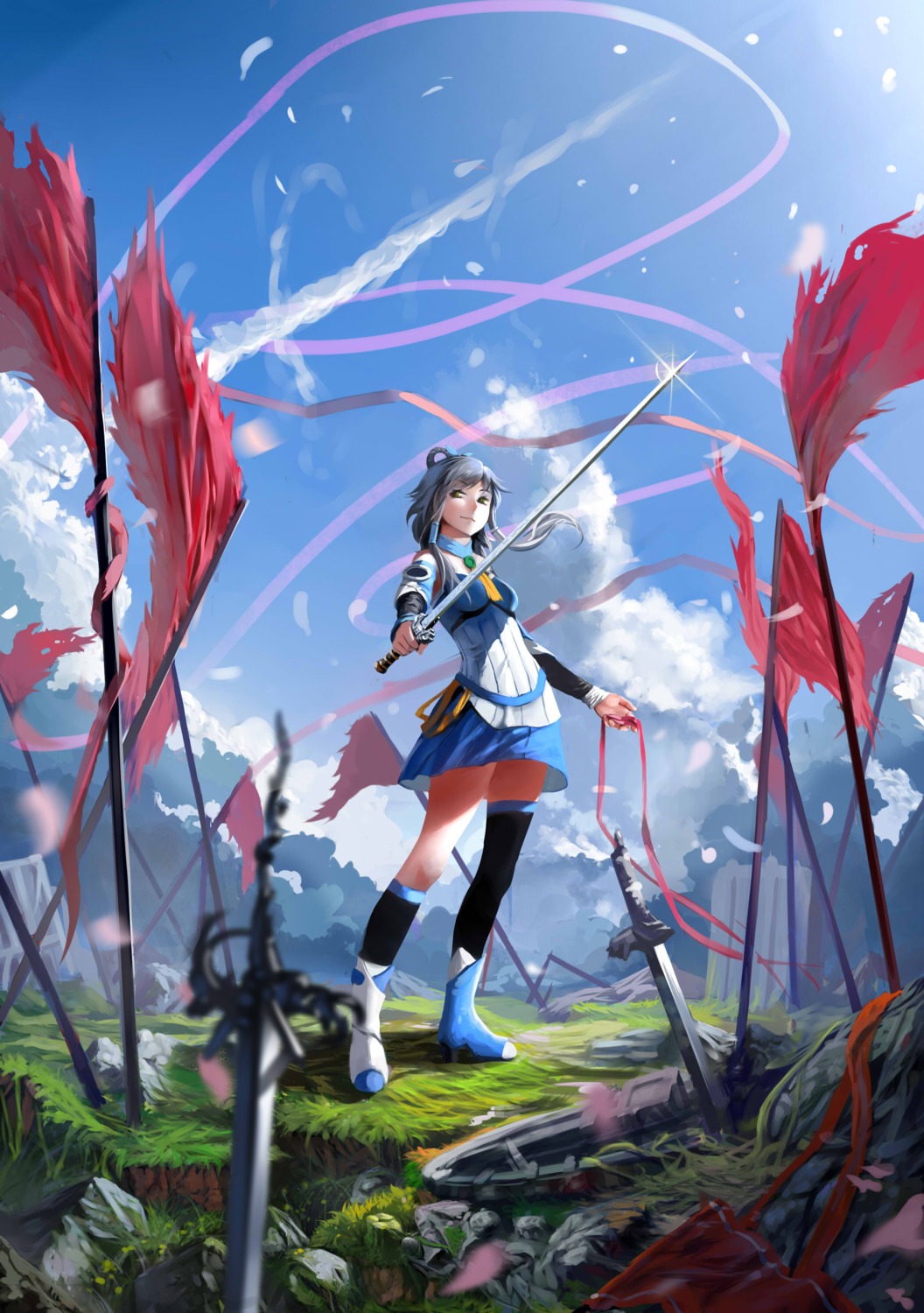 lu_ying luo_tianyi sword thighhighs vocaloid