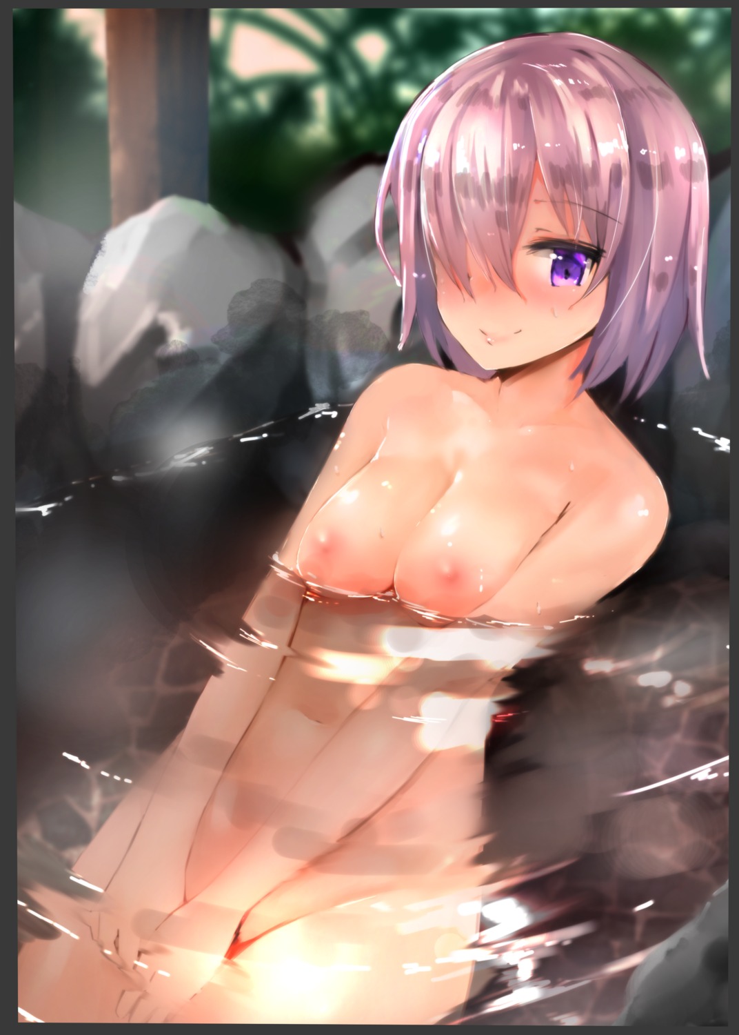 bathing fate/grand_order mash_kyrielight muoto naked nipples onsen wet