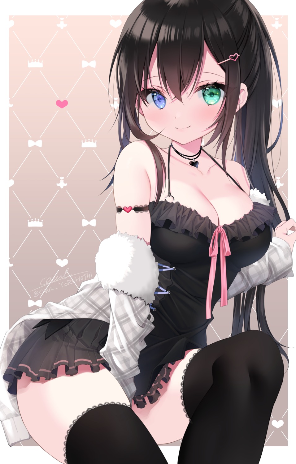 dress heterochromia no_bra skirt_lift thighhighs yoruhoshi_owl