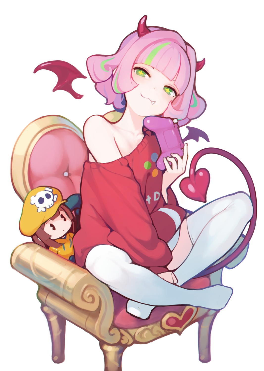 ataruman chibi devil horns sweater tail thighhighs wings