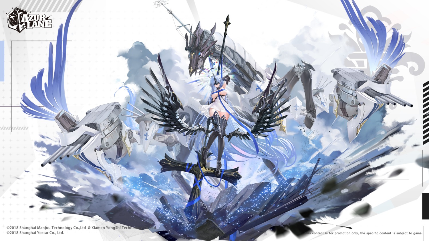 alsace_(azur_lane) armor azur_lane feifeifeihai no_bra thighhighs wallpaper weapon wings