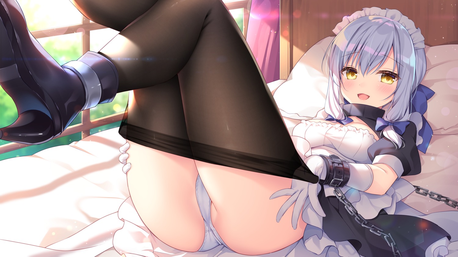 cameltoe cleavage heels maid pantsu pantyhose shikitani_asuka skirt_lift undressing