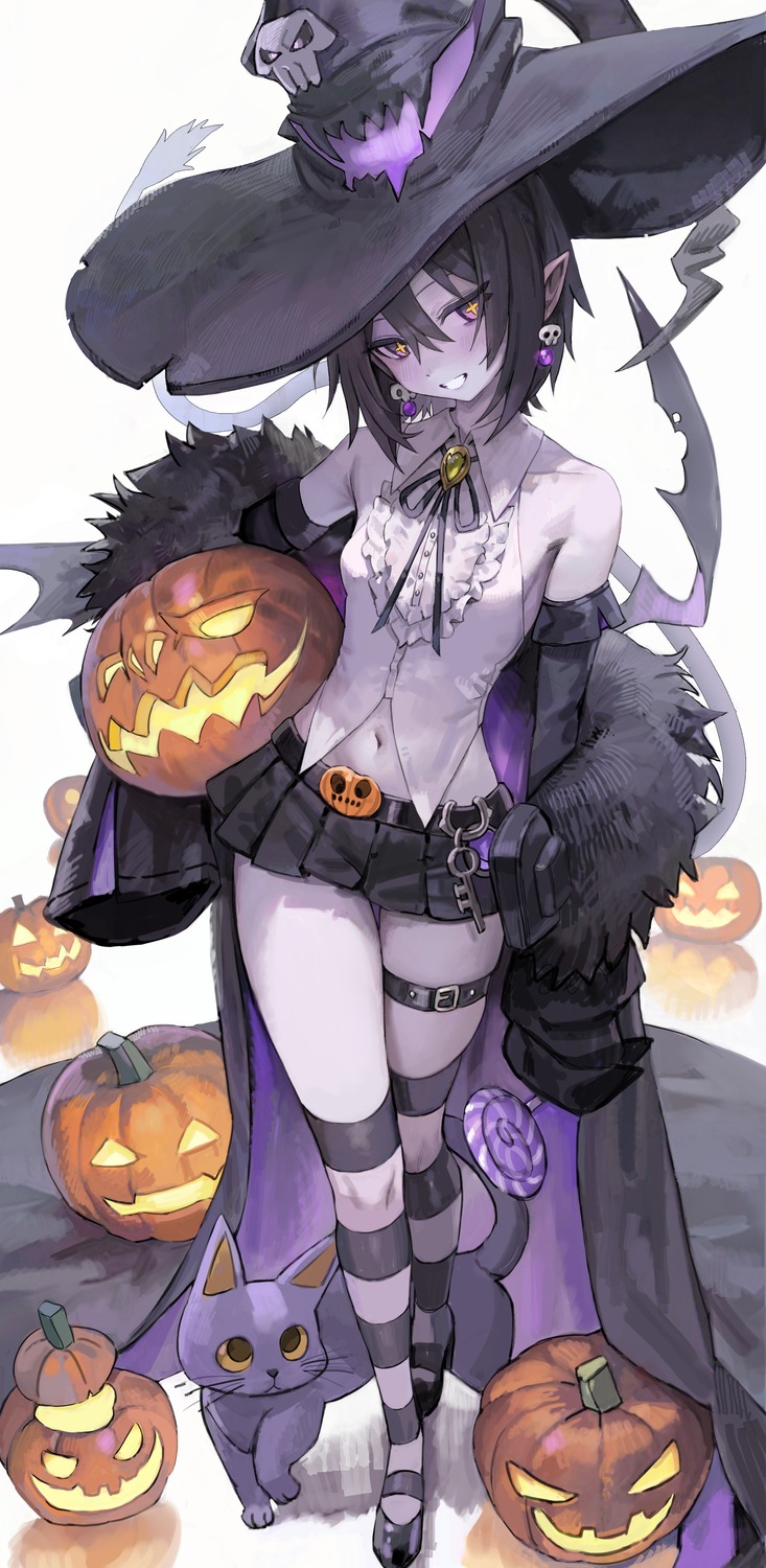 devil freng garter halloween neko no_bra pointy_ears thighhighs wings witch