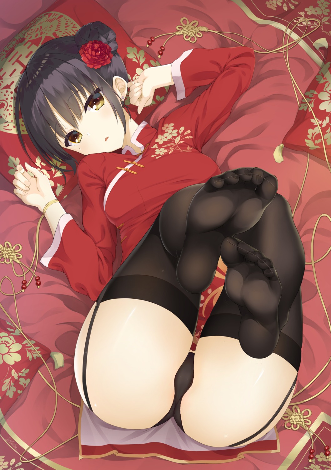 cafe_stella_to_shinigami_no_chou chinadress feet haku89 jpeg_artifacts pantsu shiki_natsume skirt_lift stockings thighhighs