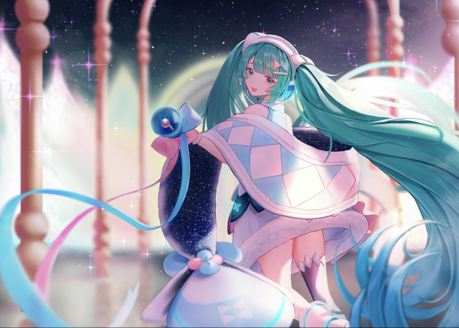 almn_sk hatsune_miku headphones magical_mirai thighhighs vocaloid