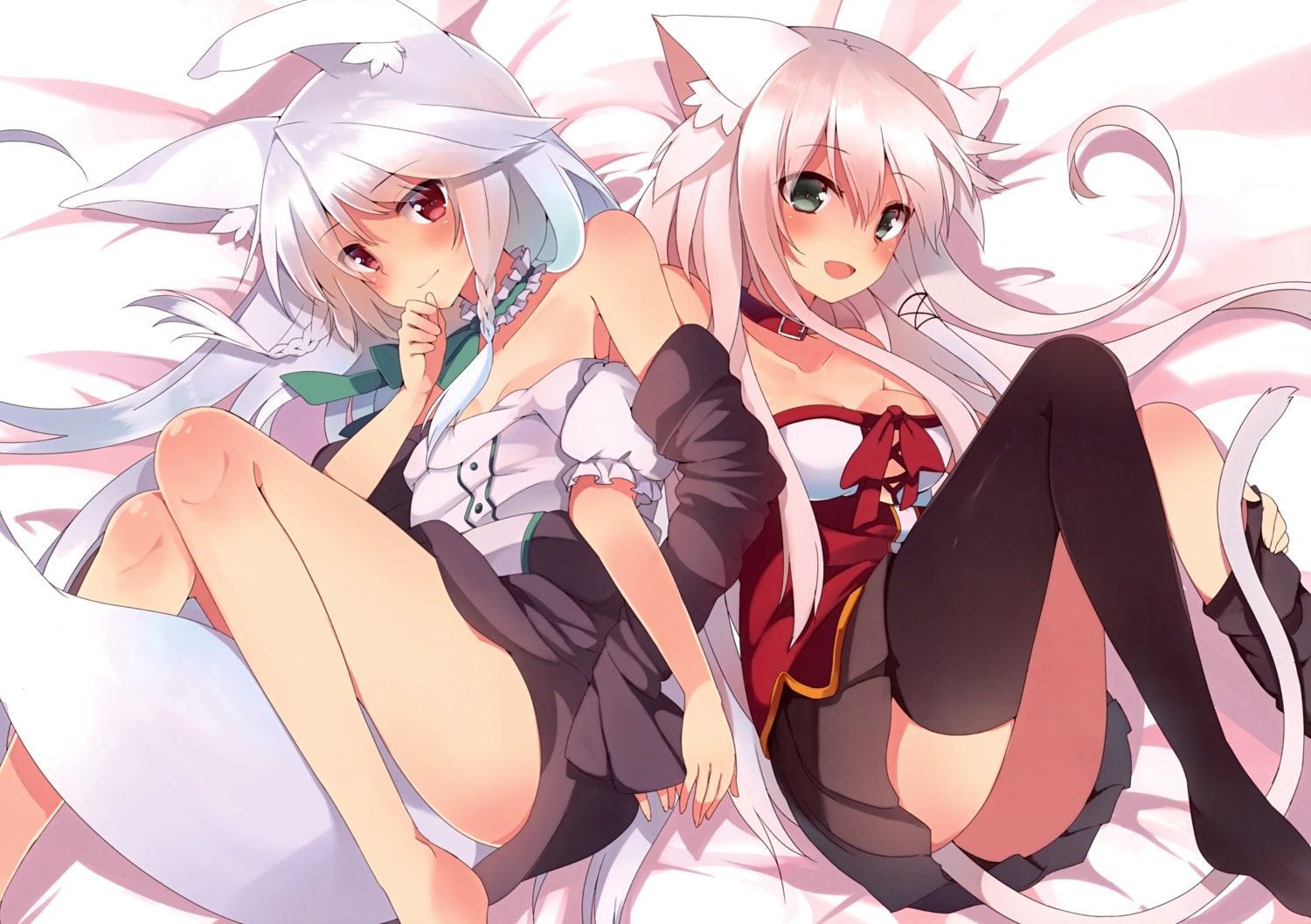 ancerise_sacred animal_ears cleavage fixed mishima_kurone nekomimi skirt_lift tail thighhighs tierra_azur