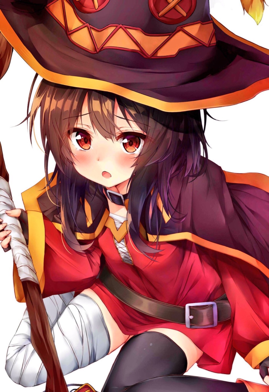 bandages dress kono_subarashii_sekai_ni_shukufuku_wo! megumin rouka thighhighs weapon witch