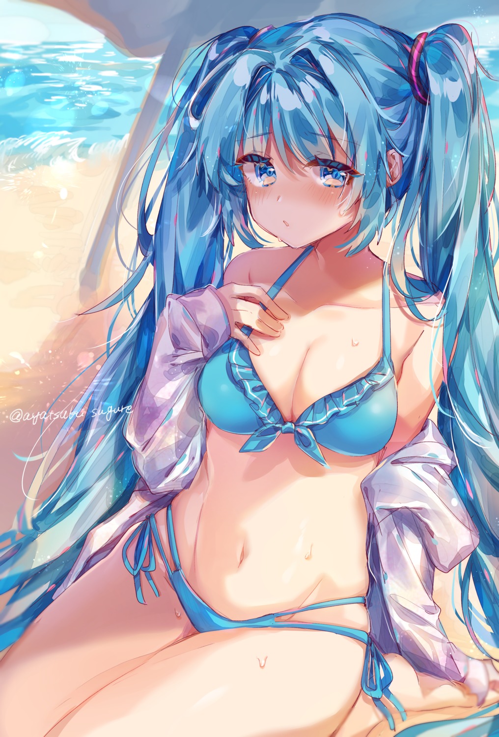 ayatsuki_sugure bikini hatsune_miku open_shirt swimsuits vocaloid