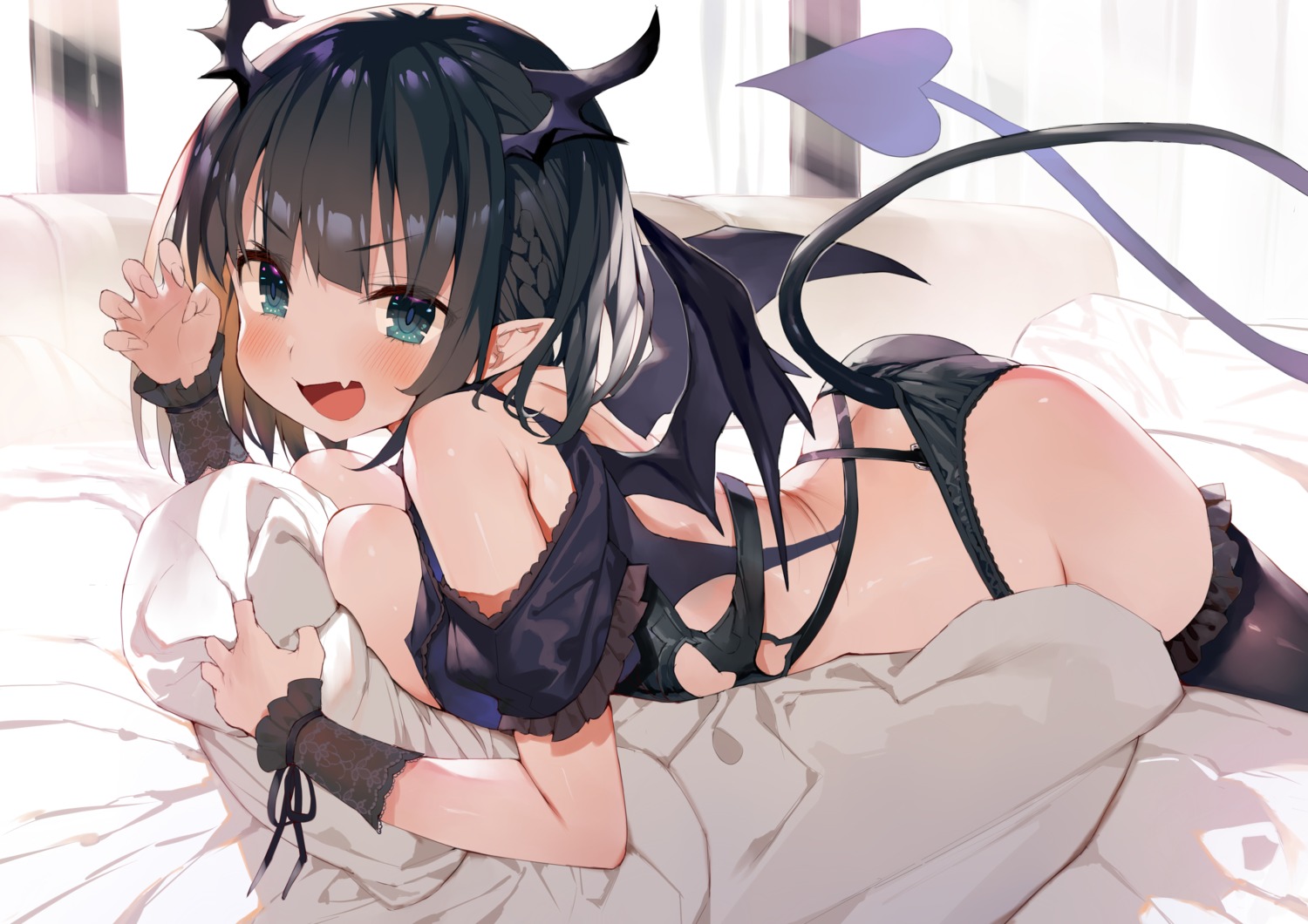 ass breasts gaou_(matsulatte) no_bra okada_ayaka pantsu pointy_ears tail thighhighs wings