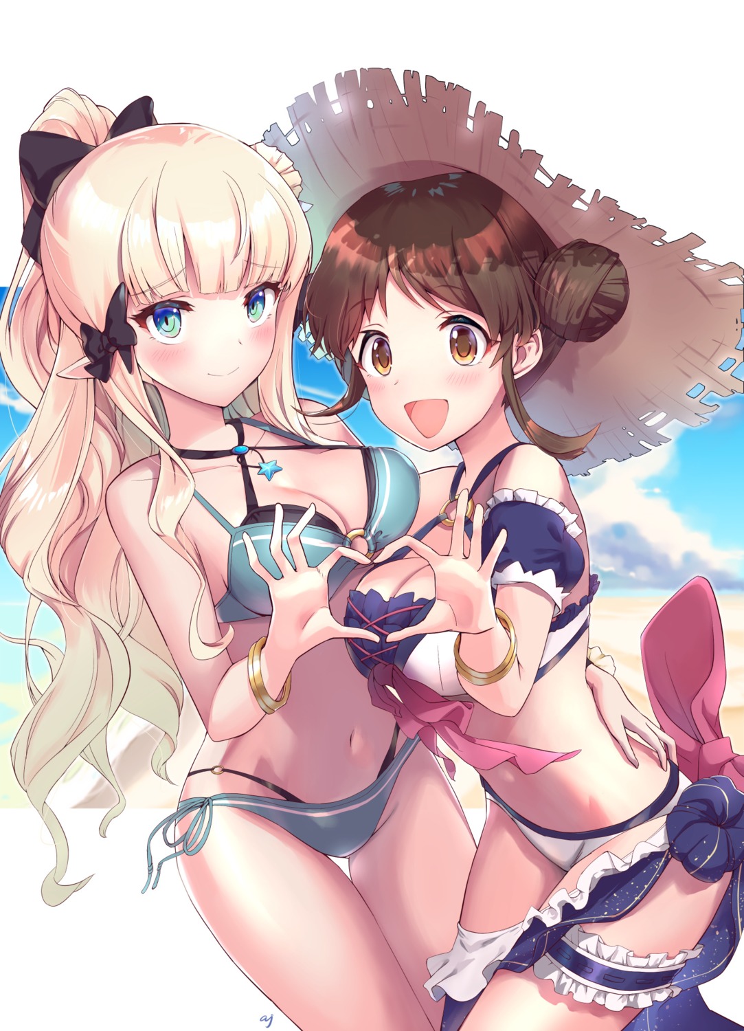 aj amano_suzume bikini cleavage garter pointy_ears princess_connect princess_connect!_re:dive sasaki_saren swimsuits