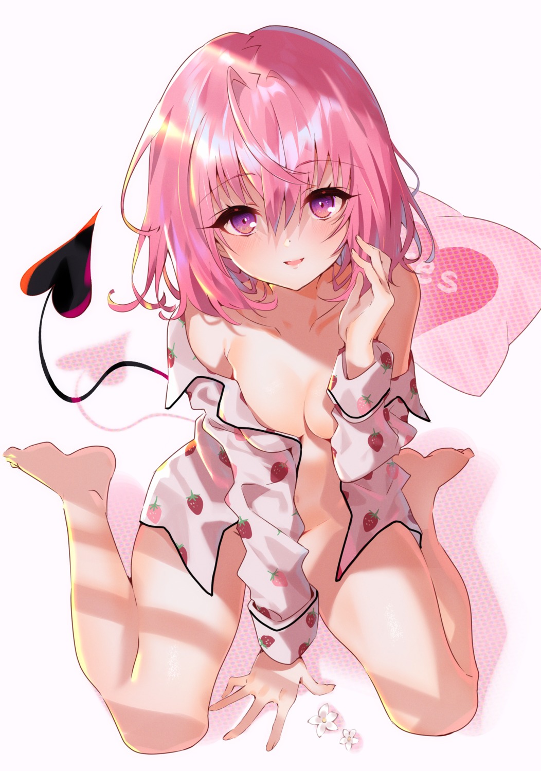 arutera bottomless breast_hold momo_velia_deviluke no_bra open_shirt pajama tail to_love_ru to_love_ru_darkness