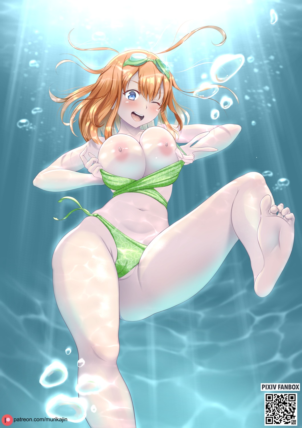 5-toubun_no_hanayome bikini breast_hold breasts cameltoe feet murikajin nakano_yotsuba nipples swimsuits undressing