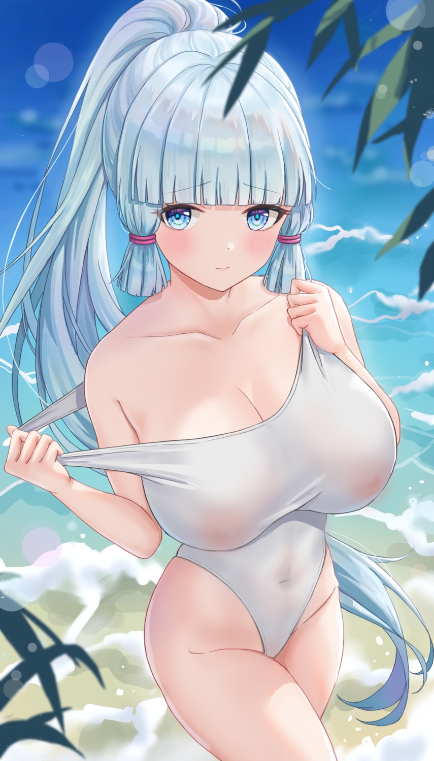 areola erect_nipples genshin_impact kamisato_ayaka ronnie_z see_through swimsuits undressing